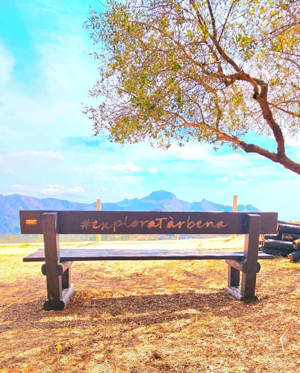 Bench outside of Tarbena, overlooking Sierra Bernia mountain.