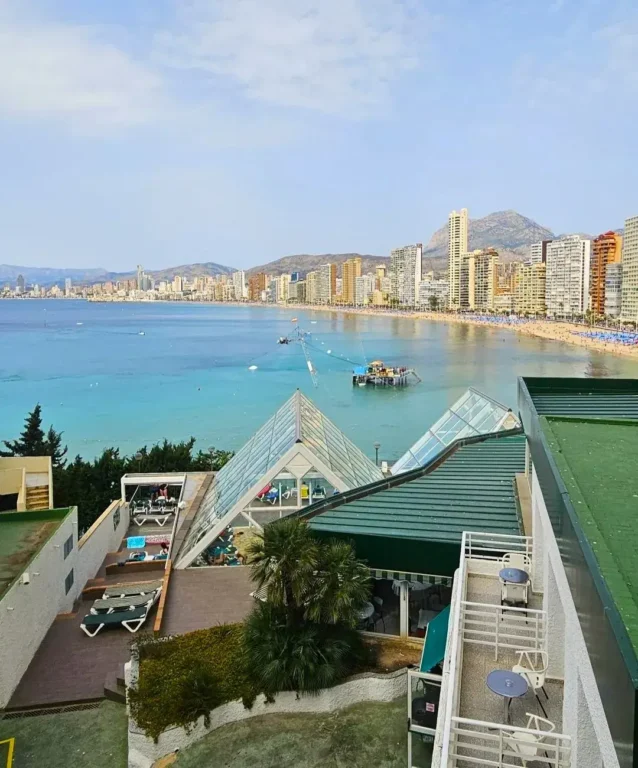 View of Hotel Benikaktus and Levante Beachi n the distance, Benidorm.
