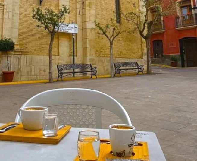 Coffee in the village square, Relleu.