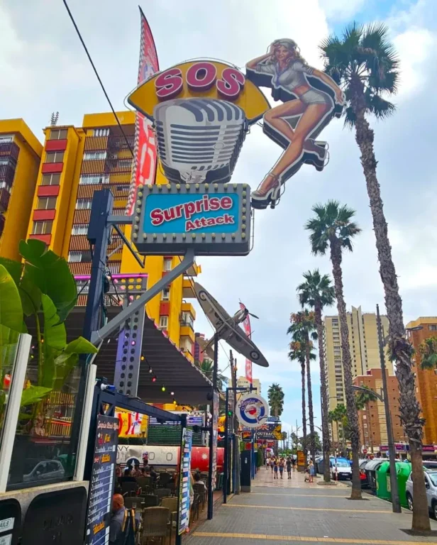 Bars along Avenida de Filipinas, Benidorm New Town.